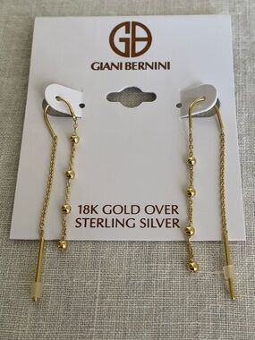 NWT Giani Bernini Gold Bead Threader Earrings - 18K Gold Over Sterling Silver